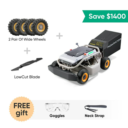 All Terrains Bundle: Mowrator S1 4WD 18Ah Lawn Mower+2 Pair of Wide Wheels+LowCut Blades