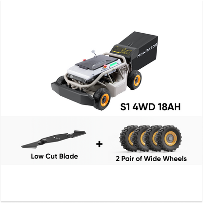 All Terrains Bundle: Mowrator S1 4WD 18Ah Lawn Mower+2 Pair of Wide Wheels+LowCut Blade