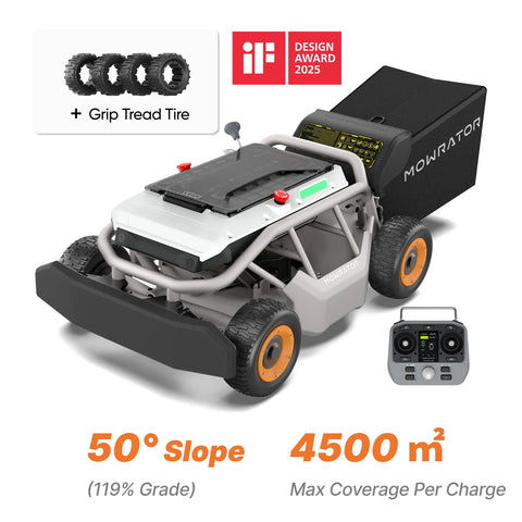 Mowrator S1 53 cm Leaf & Lawn 4WD 50° Slope (119%) Remote Control Mower Grip Tread Tire Bundle