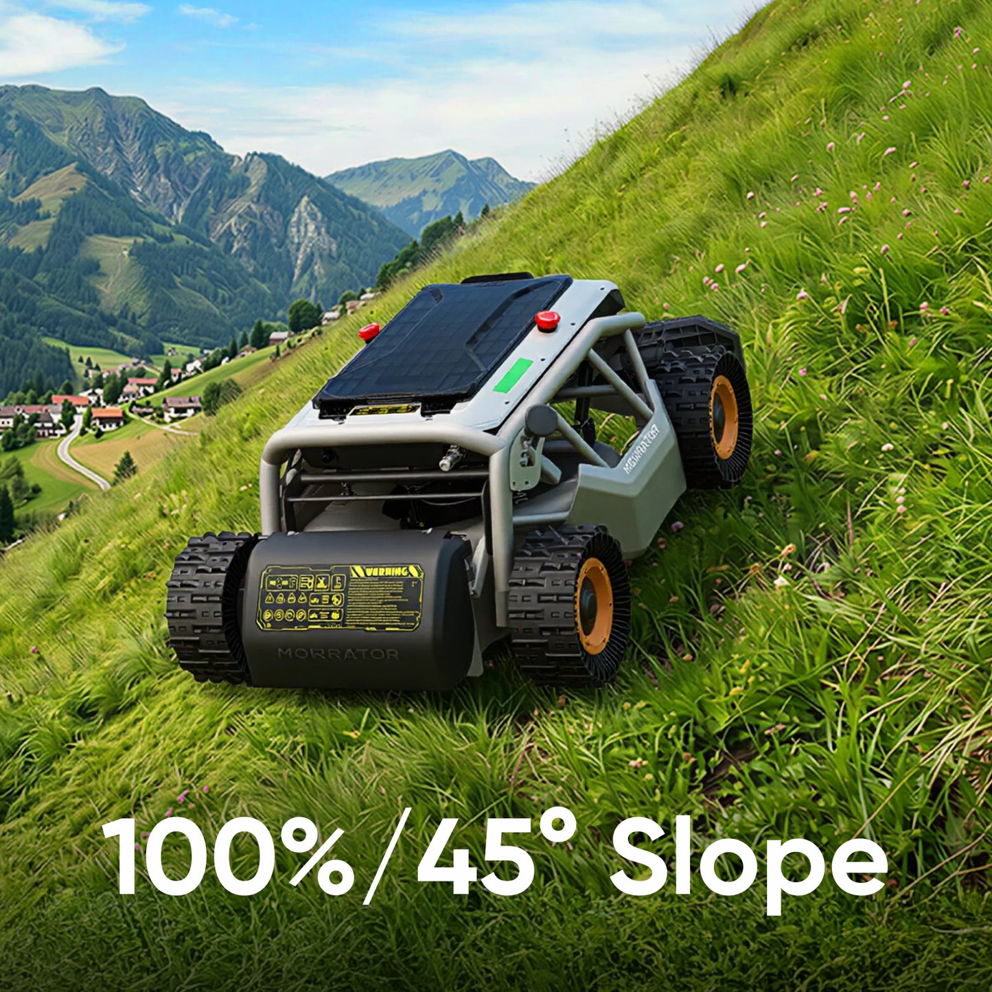 mowrator s1 4wd 100% slope remote control lawn mower with leaf shredding vacuum (deformable tires bundle)