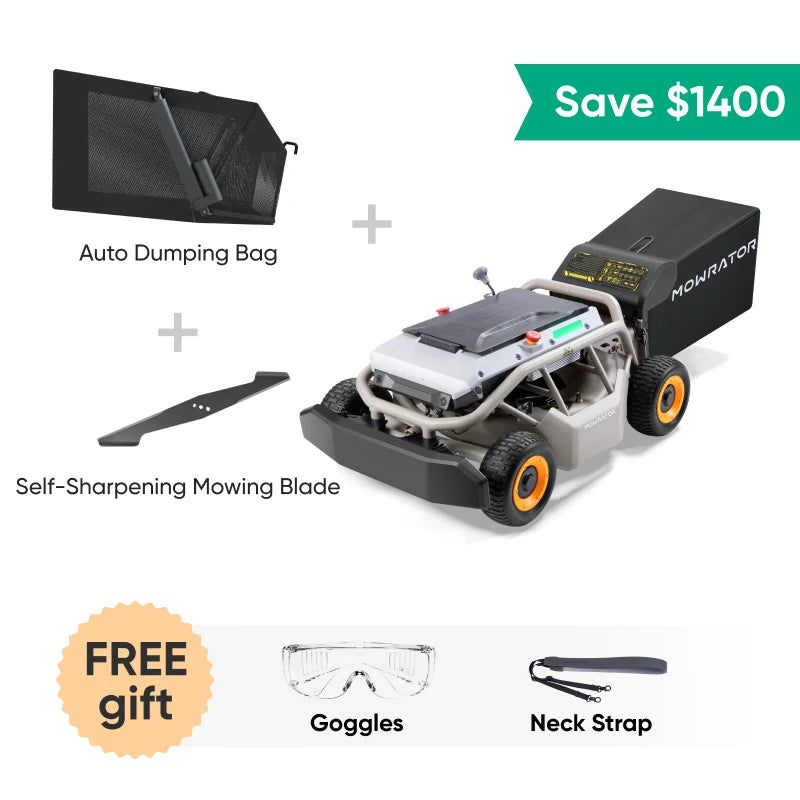 hassle-free mowing bundle: mowrator s1 4wd 18ah lawn mower+auto dumping bag+self-sharpening mowing blade