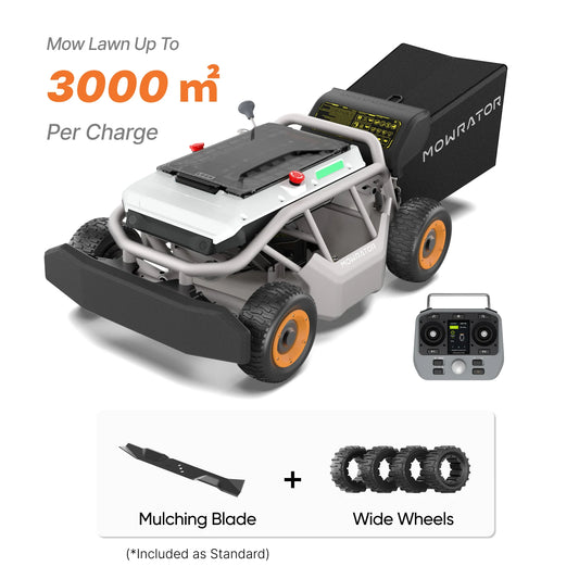 Mowrator S1 4WD 85% Slope Remote Control Lawn Mower with Leaf Shredding Vacuum (Wide Wheels Bundle)