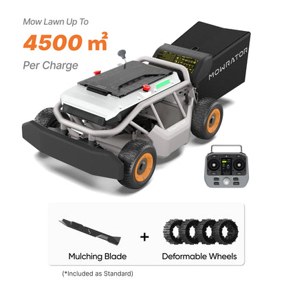 Mowrator S1 4WD 100% Slope Remote Control Lawn Mower with Leaf Shredding Vacuum (Deformable Tires Bundle)