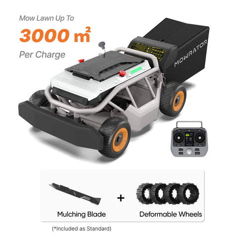 Mowrator S1 4WD 100% Slope Remote Control Lawn Mower with Leaf Shredding Vacuum (Deformable Tires Bundle)