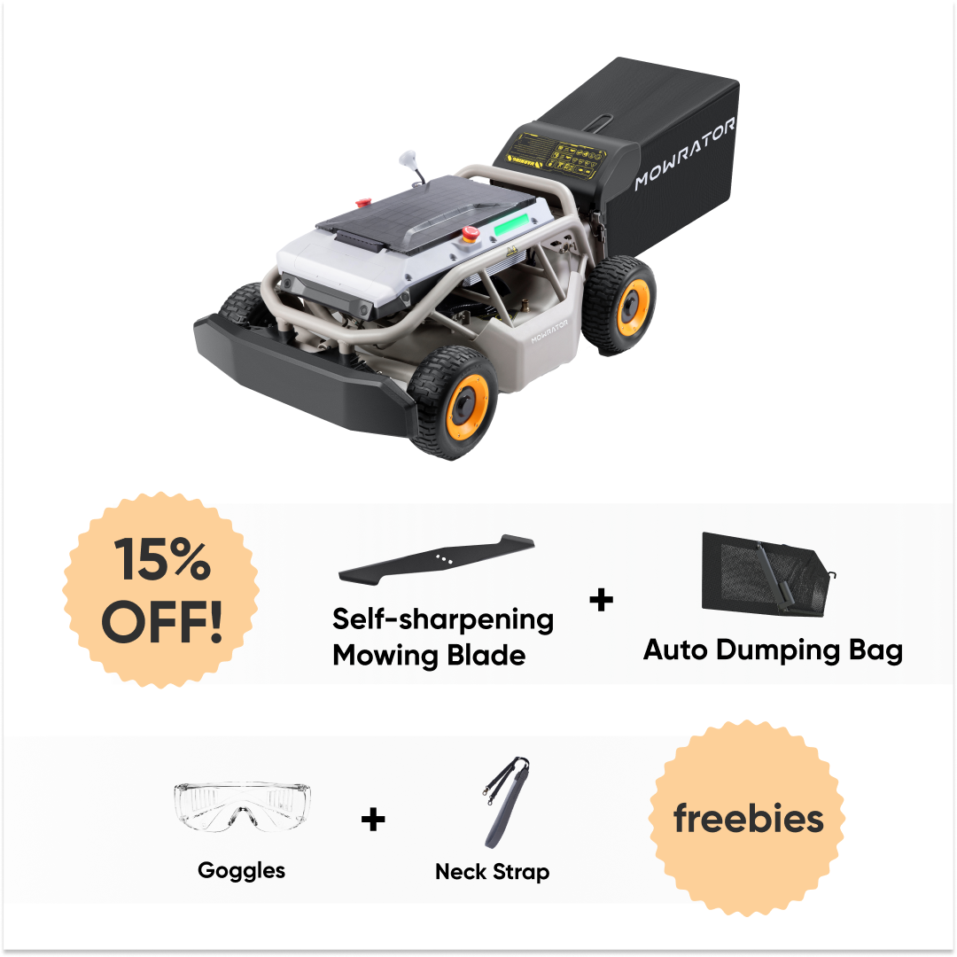 efficient mowing bundle: mowrator s1 4wd 18ah lawn mower+auto dumping bag+self-sharpening mowing blade