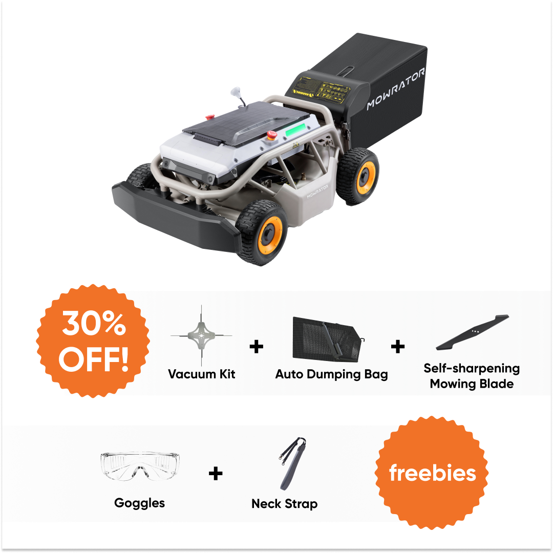 multi-function bundle: mowrator s1 4wd 18ah lawn mower+auto dumping bag+vacuum kit+self-sharpening mowing blade