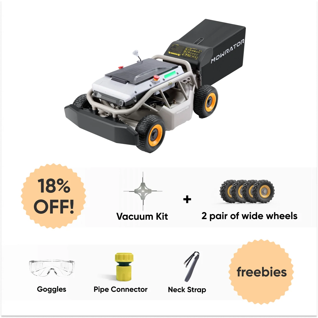 all-season master bundle: mowrator s1 4wd 18ah lawn mower+2 pair of wide wheels+vacuum kit