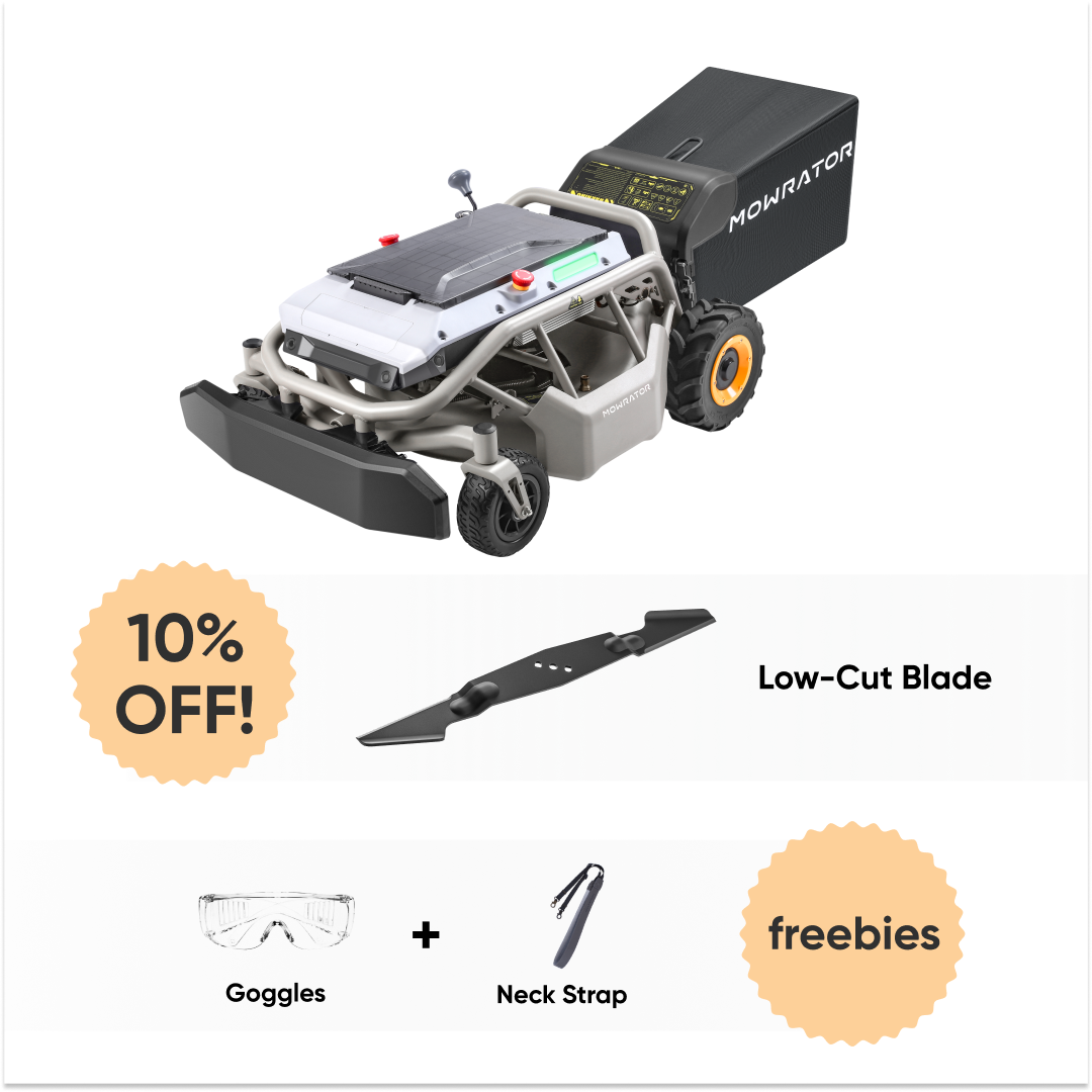 low grass mowing bundle: mowrator s1 2wd 12ah lawn mower+low-cut blades